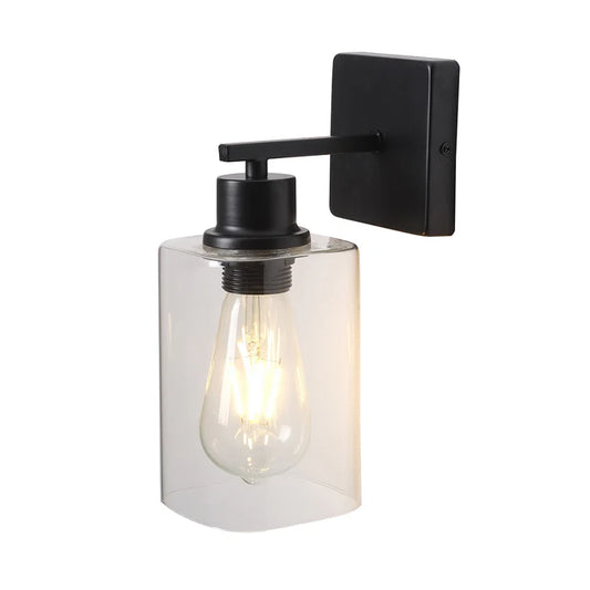 Straight Black Wall Light with Square Glass Shade