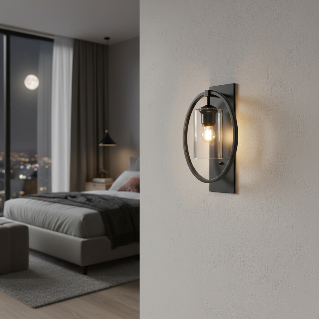 Black Cylindrical Glass Wall Fixture (PL 1134-01-BK)