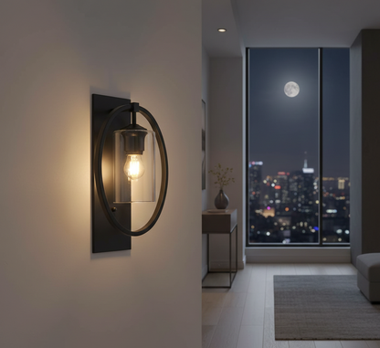 Black Cylindrical Glass Wall Fixture (PL 1134-01-BK)