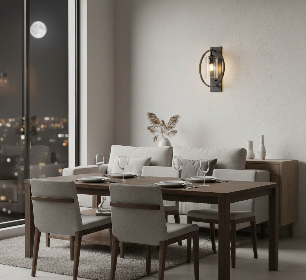 Black Cylindrical Glass Wall Fixture (PL 1134-01-BK)