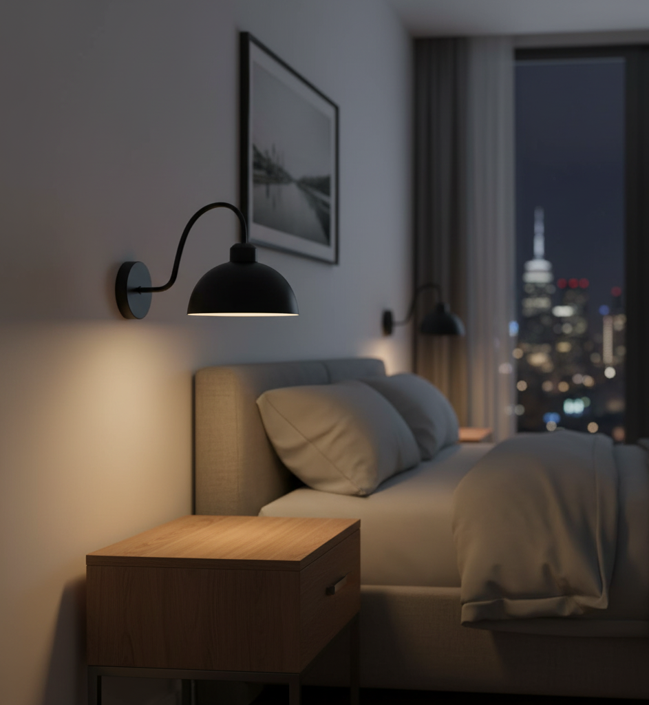 Curved Black Wall Light with Dome Shade (PL 1137-01-BK)