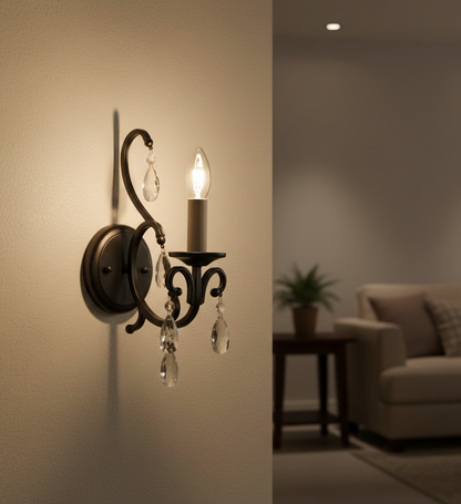 Vintage Crystal Accent Wall Light (PL 1138-01-BK)