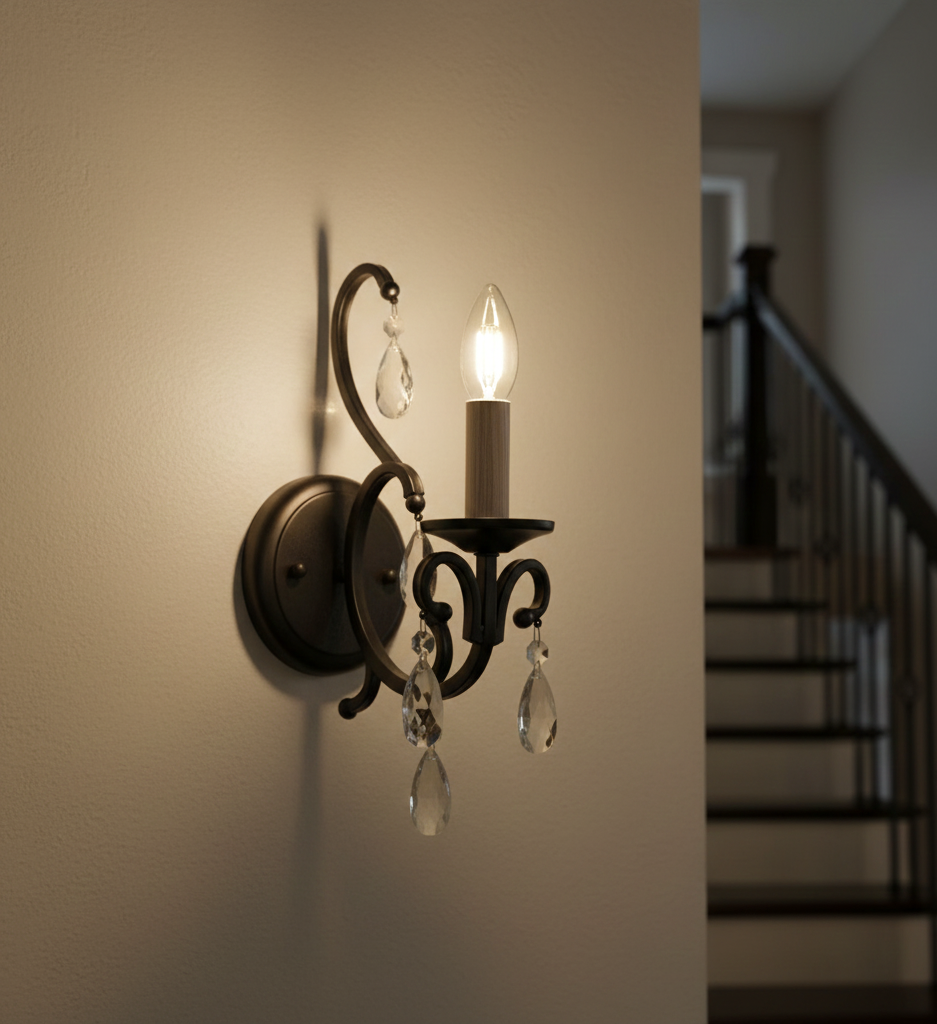 Vintage Crystal Accent Wall Light (PL 1138-01-BK)