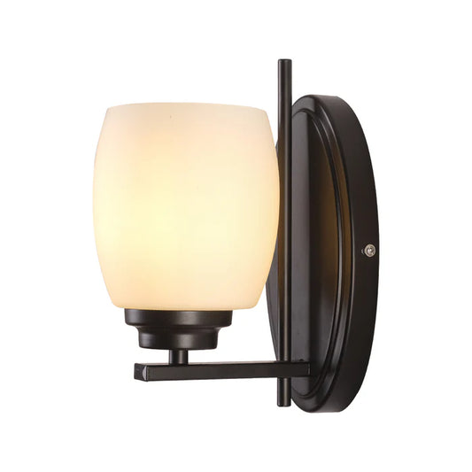 Black Oval-Base Fixture with Frosted White Glass Shade (PL 1141-01-BK)