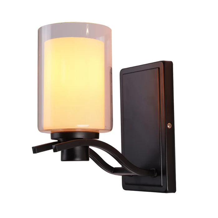 Black Cylindrical Glass Wall Light (PL 1142-01-BK)