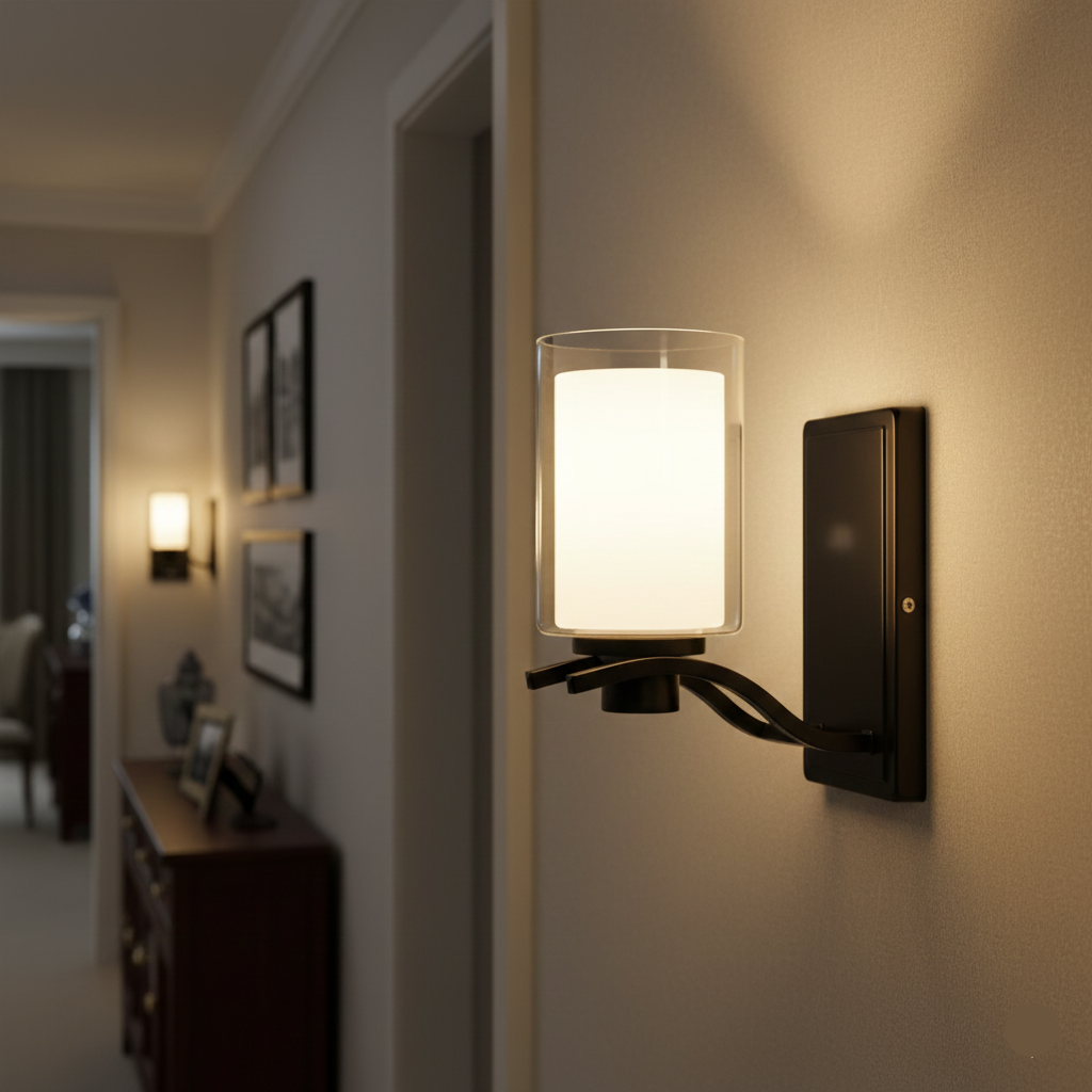 Black Cylindrical Glass Wall Light (PL 1142-01-BK)