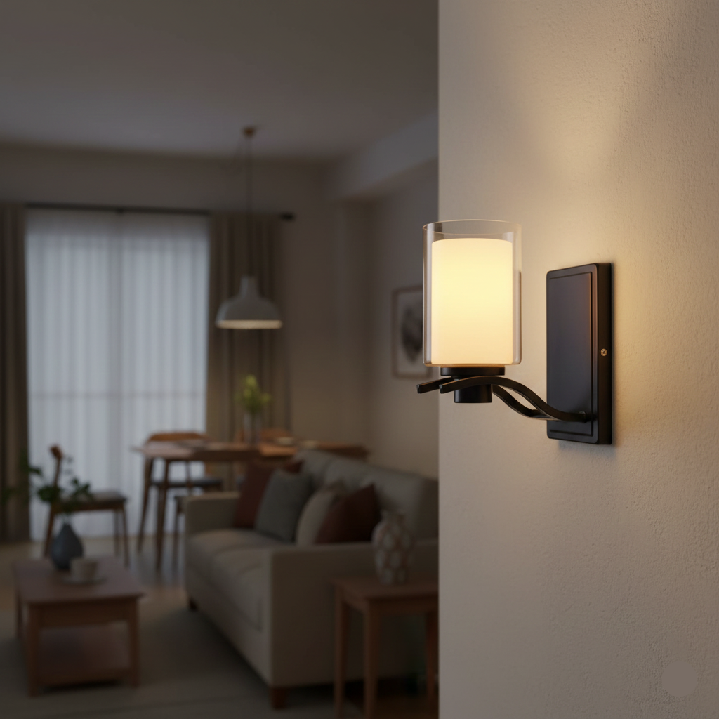 Black Cylindrical Glass Wall Light (PL 1142-01-BK)