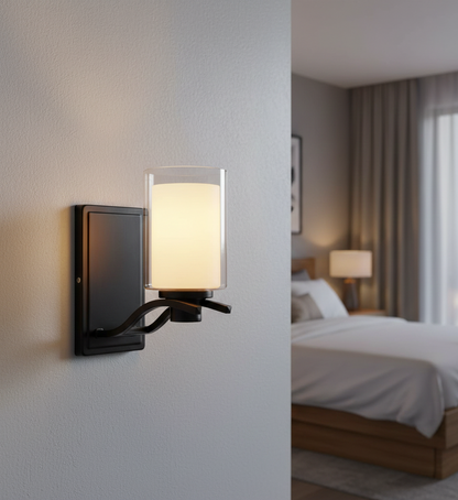 Black Cylindrical Glass Wall Light (PL 1142-01-BK)