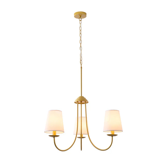 Golden Chandelier Lamp with Fabric Shades – 3XE14 (PL 1144-03-GO)