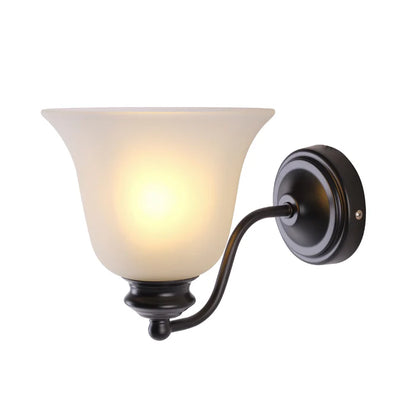 Black Curved Arm Wall Light with Frosted Glass Shade (PL 1145-01-BK)