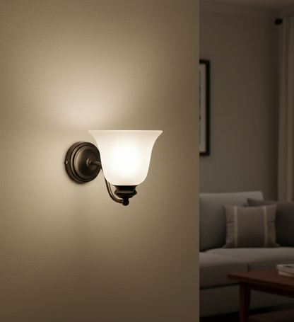 Black Curved Arm Wall Light with Frosted Glass Shade (PL 1145-01-BK)