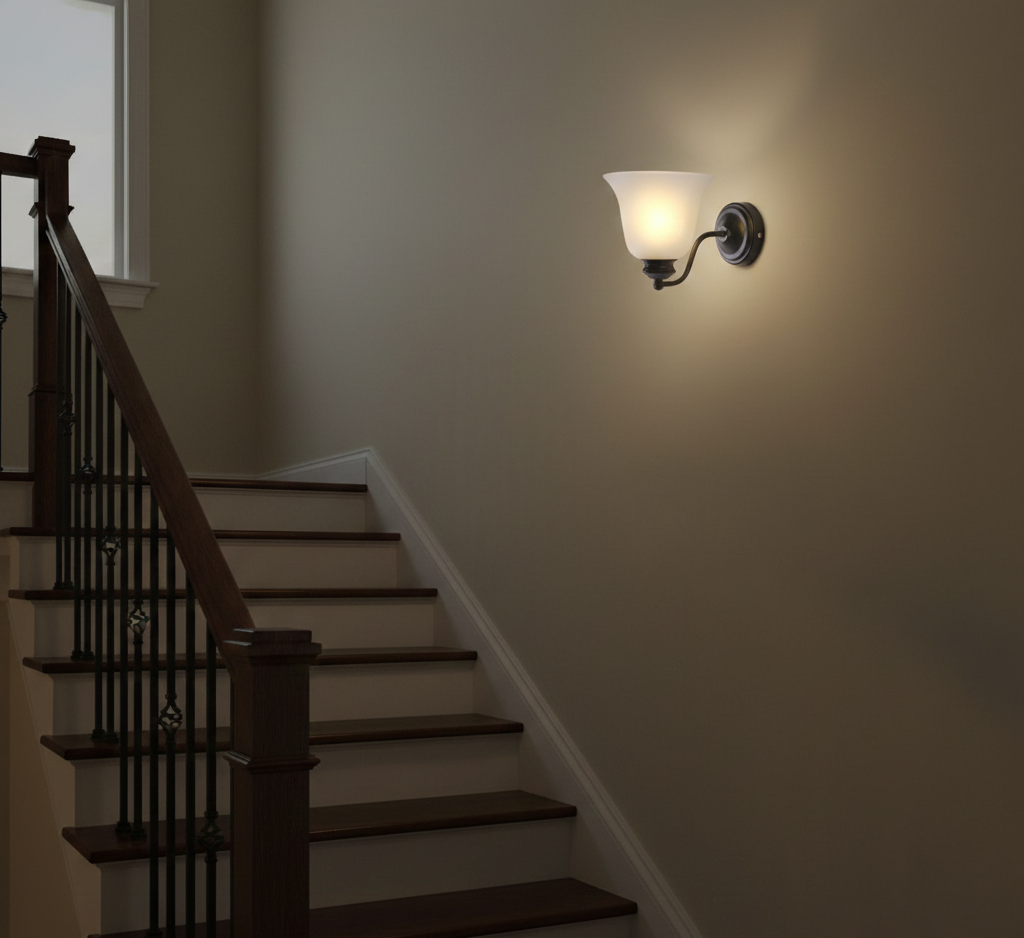 Black Curved Arm Wall Light with Frosted Glass Shade (PL 1145-01-BK)