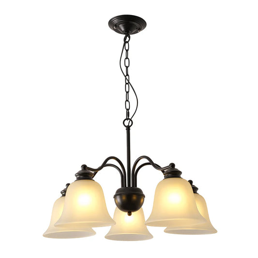 Black Chandelier – 5XE27 with Frosted Glass Shades (PL 1145-05-BK)