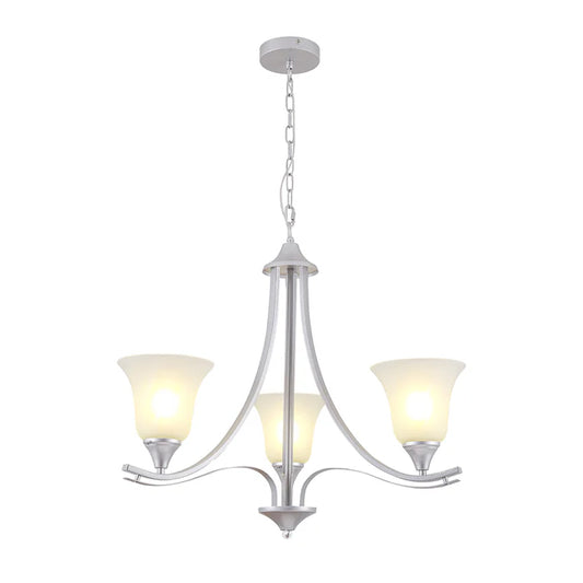 Silver 3-Arm Chandelier with Frosted Glass Shades (E27) (PL 1146-03-SI)