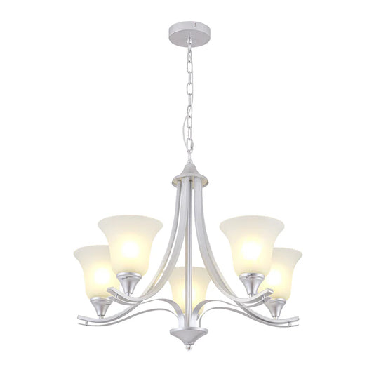 Silver 5-Arm Chandelier with Frosted Glass Shades (E27) (PL 1146-05-SI)