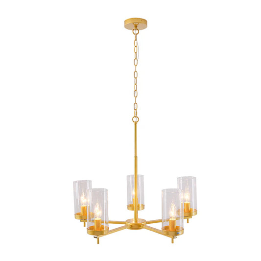 Golden 5-Light Pendant Lamp with Clear Glass Shades (E14) (PL 1148-05-GO)