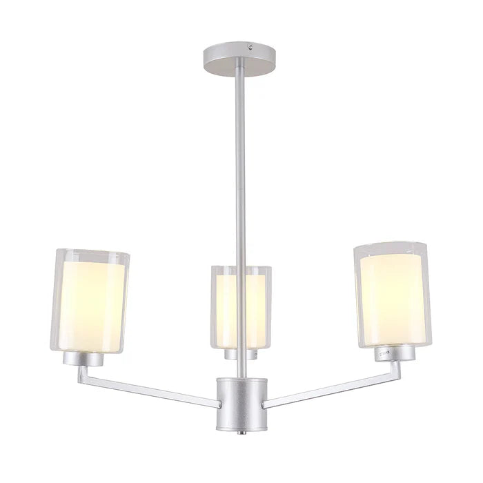 Silver 3-Light Pendant Lamp with Frosted Cylindrical Shades (E27) (PL 1149-03-SI)
