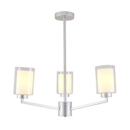 Silver 3-Light Pendant Lamp with Frosted Cylindrical Shades (E27) (PL 1149-03-SI)