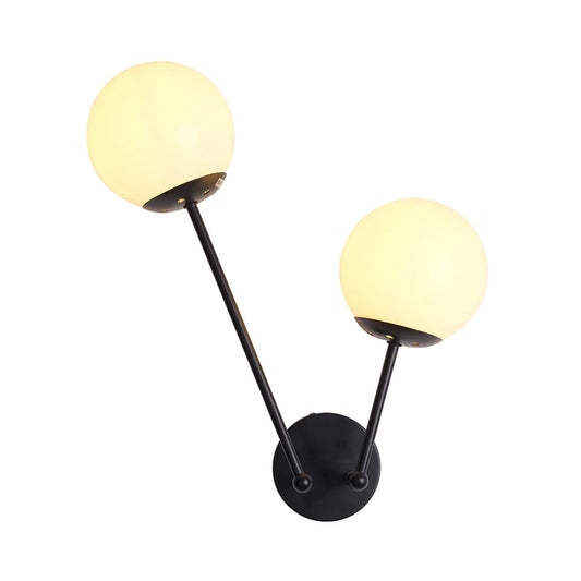 Twin Globe Wall Fixture with Black Modern Frame (PL 1155-02-LT-BK)