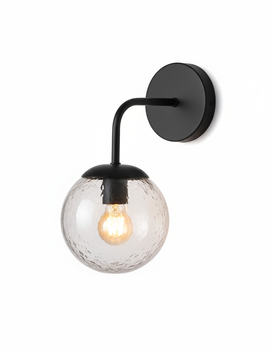 Wall Lamp - Black Iron & Clear Glass E27, 40W (PL 1161-01-BK)