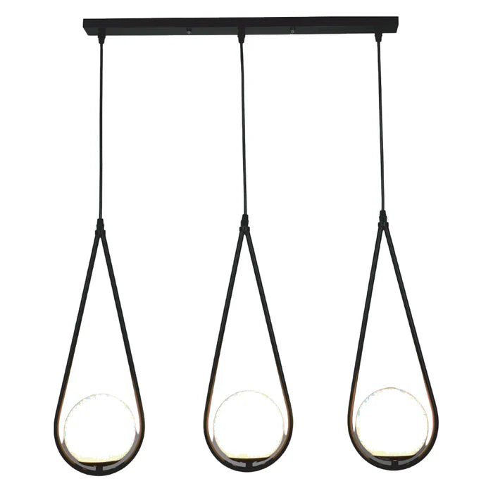 Black 3-Light Pendant Lamp with Teardrop Glass Shades (E27) (PL 1165-03-BK)