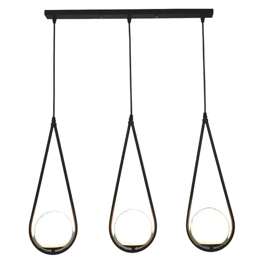Black 3-Light Pendant Lamp with Teardrop Glass Shades (E27) (PL 1165-03-BK)