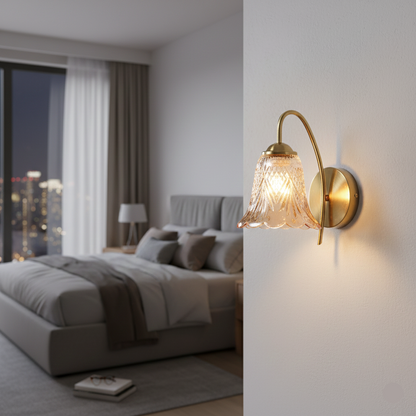 Classic Curved Arm Wall Light with Amber Glass (PL 2503-GL-AB)