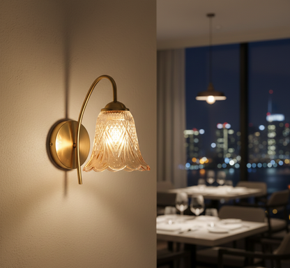 Classic Curved Arm Wall Light with Amber Glass (PL 2503-GL-AB)