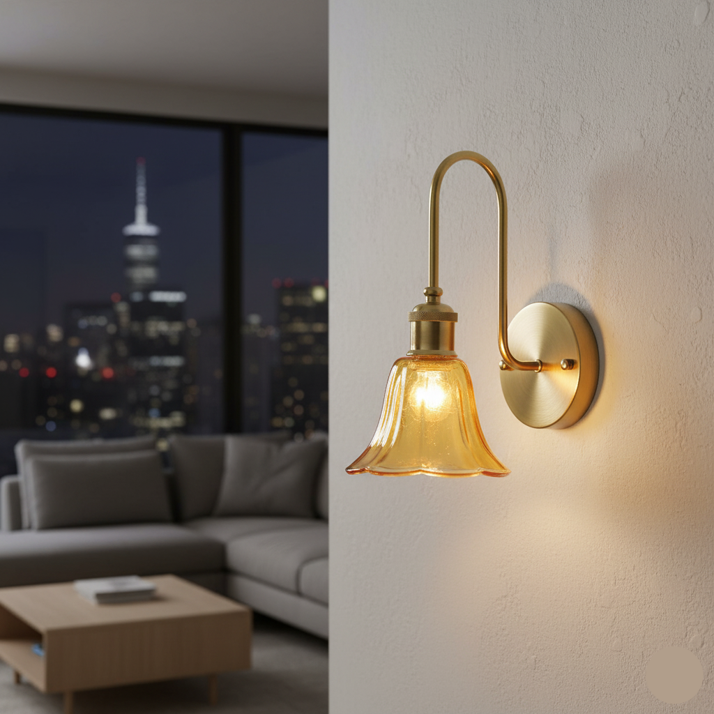 Vintage Amber Glass Wall Light (PL 2505-GL-AB)