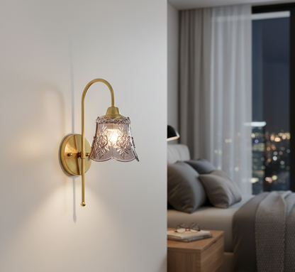 Antique Floral Embossed Glass Wall Light (PL 2510-GL-GY)