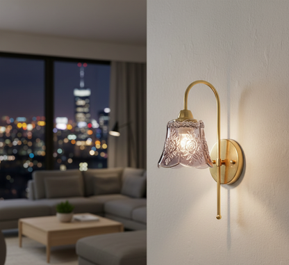 Antique Floral Embossed Glass Wall Light (PL 2510-GL-GY)