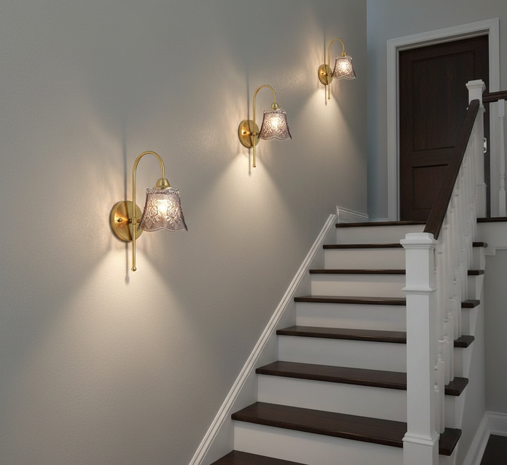 Antique Floral Embossed Glass Wall Light (PL 2510-GL-GY)