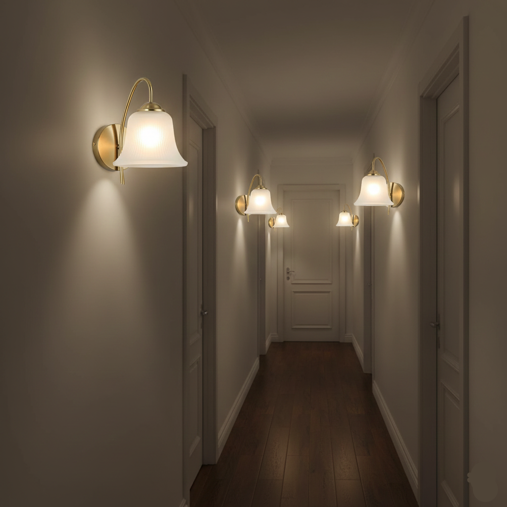 Decorative Frosted Glass Bell Wall Light with Gold Arm (PL 2529-GL-WH)