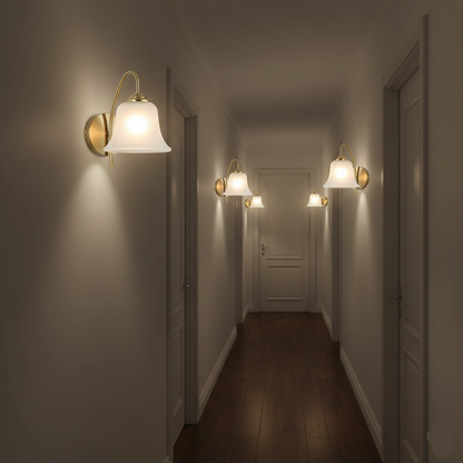Decorative Frosted Glass Bell Wall Light with Gold Arm (PL 2529-GL-WH)