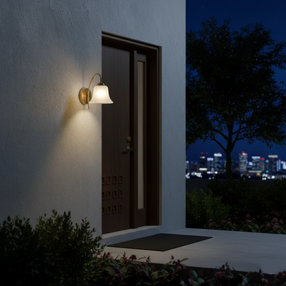 Decorative Frosted Glass Bell Wall Light with Gold Arm (PL 2529-GL-WH)