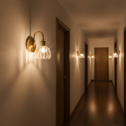 Crystal Dome Ribbed Glass Wall Light (PL 2532-GL-CL)