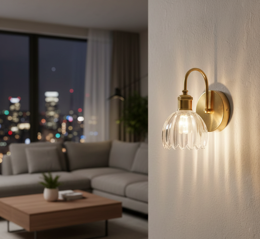 Crystal Dome Ribbed Glass Wall Light (PL 2532-GL-CL)