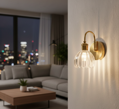 Crystal Dome Ribbed Glass Wall Light (PL 2532-GL-CL)