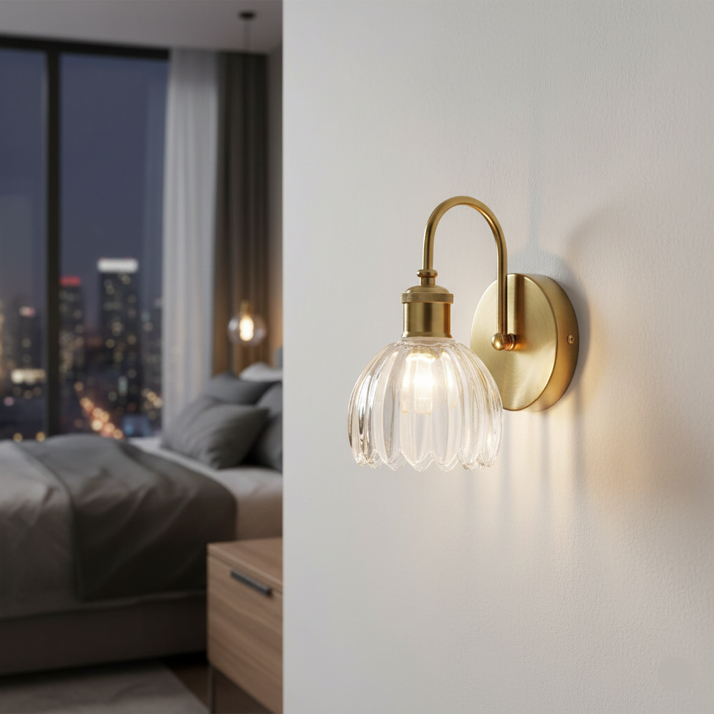 Crystal Dome Ribbed Glass Wall Light (PL 2532-GL-CL)