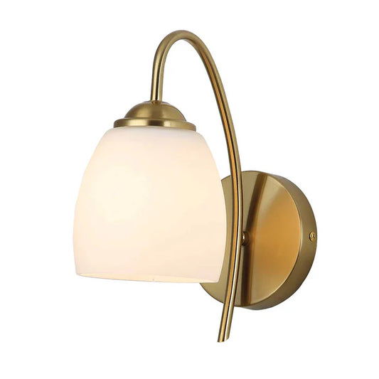 Classic Matte White Glass Wall Light with Brass Arm PL 2542-GL-WH