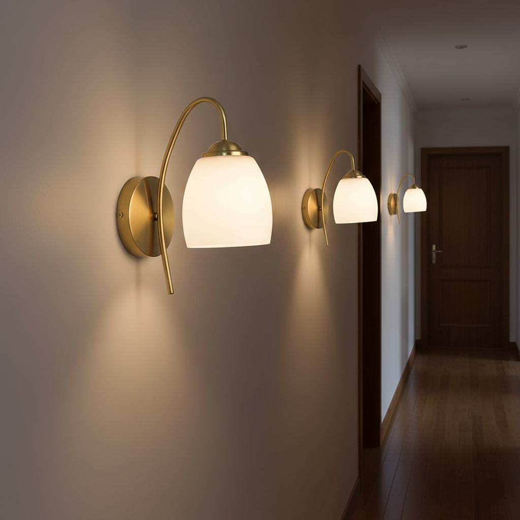 Classic Matte White Glass Wall Light with Brass Arm (PL 2542-GL-WH)