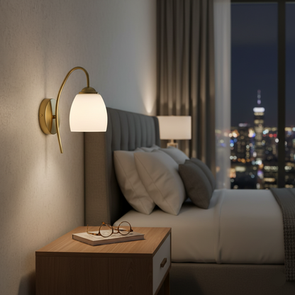 Classic Matte White Glass Wall Light with Brass Arm (PL 2542-GL-WH)