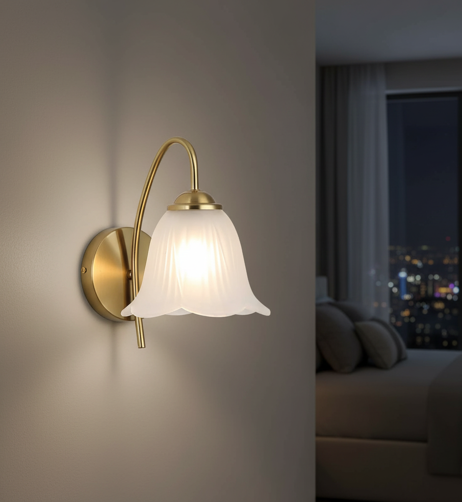 Vintage Tulip-Flare Frosted Wall Lamp (PL 2545-GL-WH)