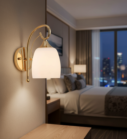 Artistic Curved Brass Wall Light with Frosted Glass (PL 2548-GL-WH)