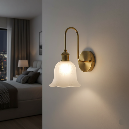 Decorative Frosted Bell Wall Light with Gold Arm (PL 2550-GL-WH)