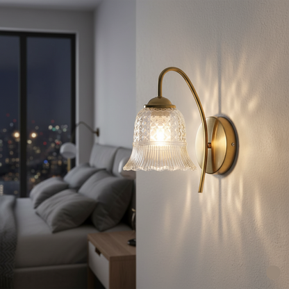 Vintage Glass Wall Light with Brass Arm (PL 2551-GL-CL)