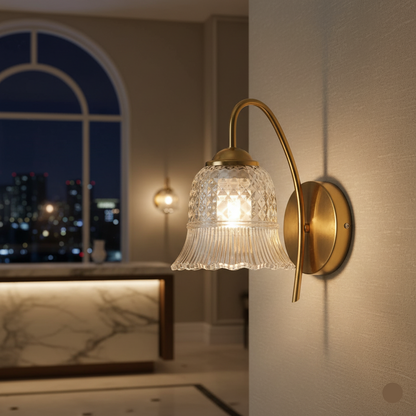 Vintage Glass Wall Light with Brass Arm (PL 2551-GL-CL)