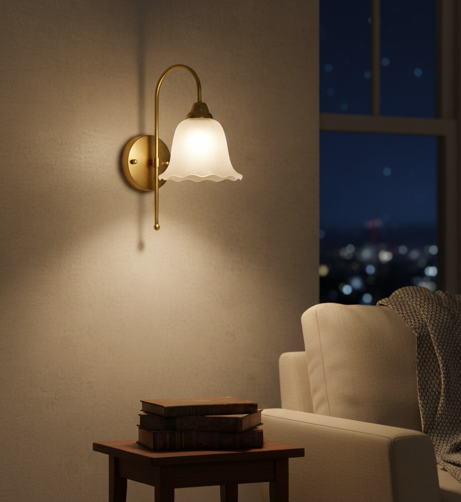 Vintage Frosted Glass Wall Light with Brass Finish (PL 6403-27-01)