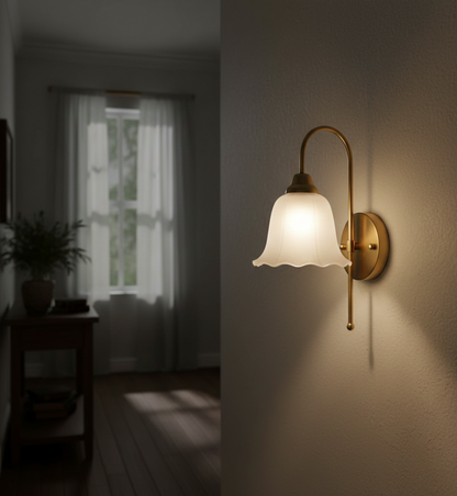 Vintage Frosted Glass Wall Light with Brass Finish (PL 6403-27-01)