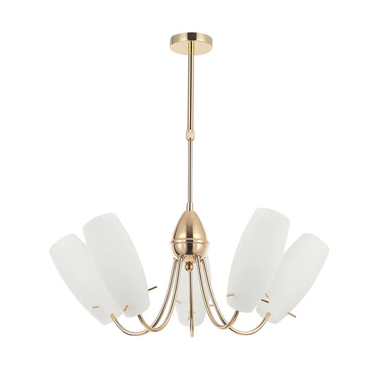 5-Light Golden Chandelier with White Glass Shades (PL 7001-14-05-GD)